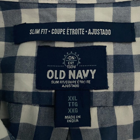 Old Navy Slim Fit Blue White Check Collared Button Down Men's Shirt Size XXL 2XL - Picture 6 of 6